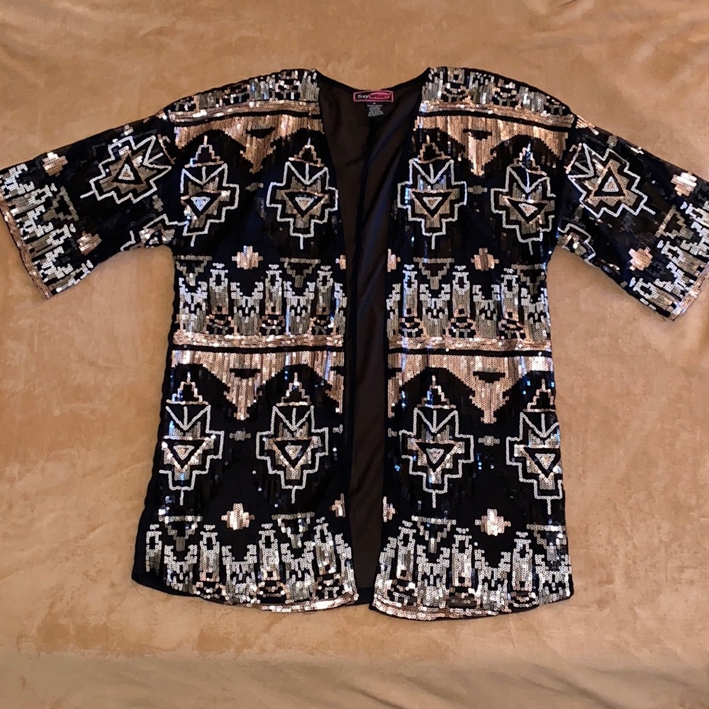 Western black and gold sequin kimono.